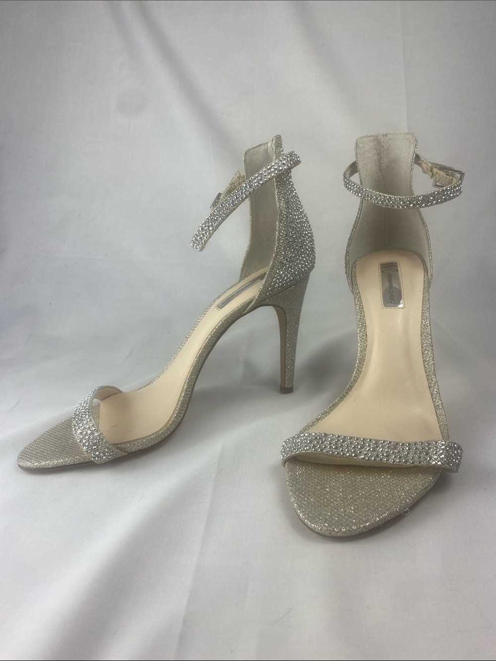 INC International Concepts Silver Rhinestone Ankle-Strap Stiletto Heels
